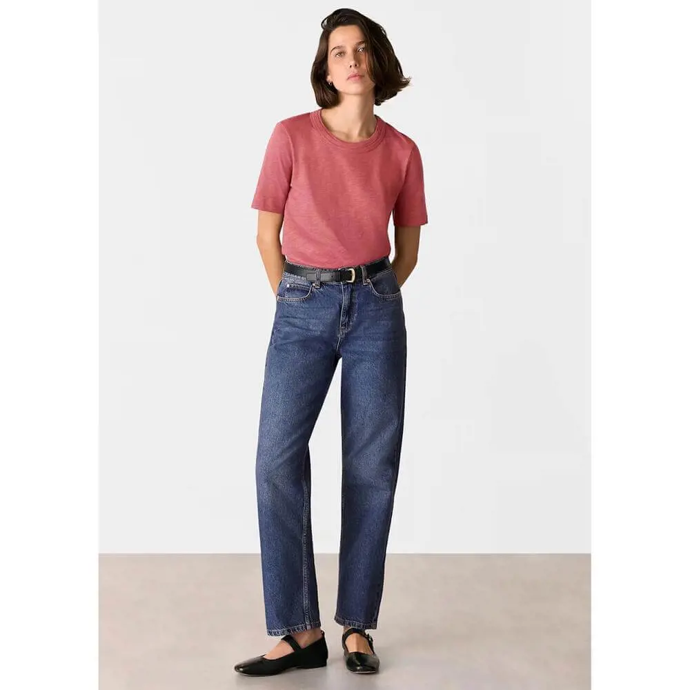 Whistles Dark Pink Rosa Double Trim T Shirt